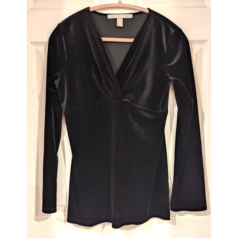 Ella Rose Velvet Top S Black V-Neck Empire Waist 90s Romantic Goth Witchy Y2K